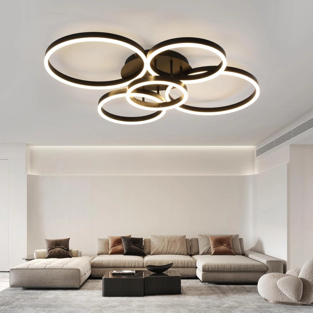 ZMH Lampada da soffitto plafoniera LED 78W nera dimmerabile telecomando 5 anelli per soggiorno camera letto