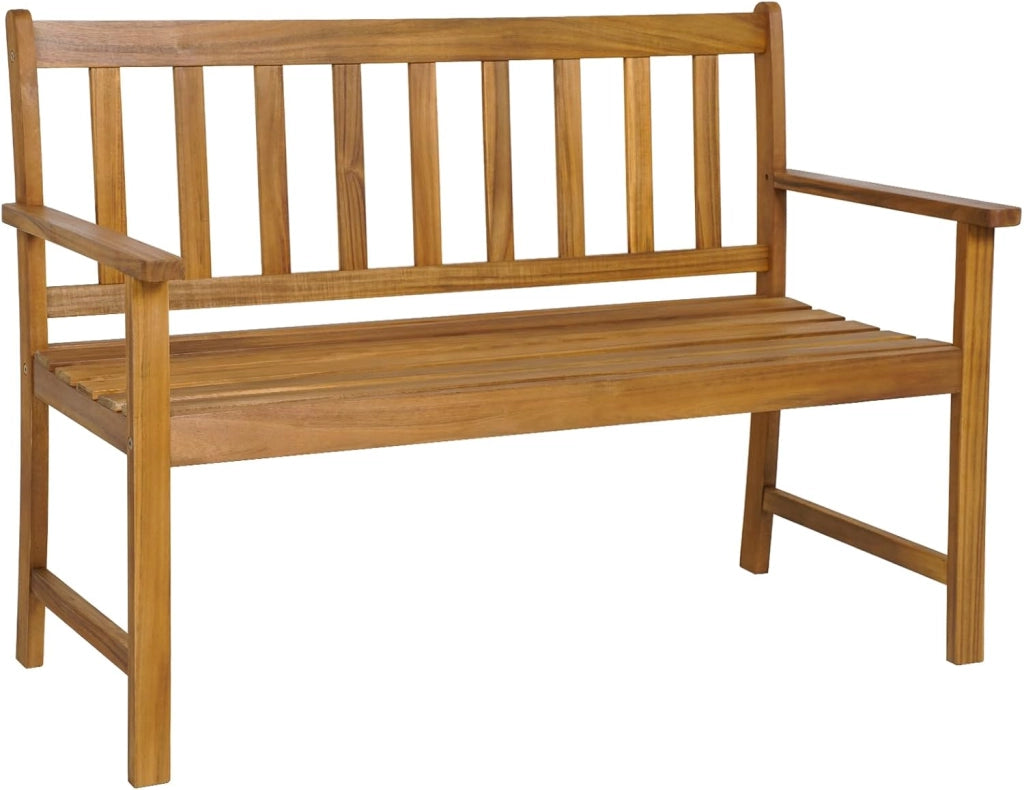 Panchina da Esterno in Legno di Acacia, Panchina con Schienale, Braccioli e Sedile a Doghe, Panchina da Giardino, Balcone e Cortile, Portata 360 kg (122 x 56,5 x 86 cm)