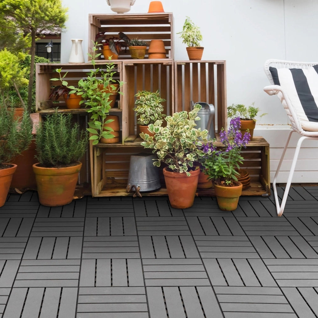 Dalles terrasse composite ¨C zephmum ¨C 9 pezzi, effetto legno, nero