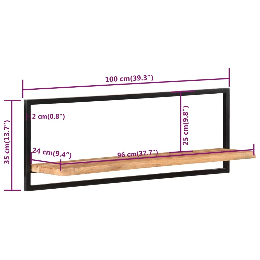 2 pz Mensole Parete | Mensola sospesa 100x24x35 cm Legno Massello Acacia e Acciaio