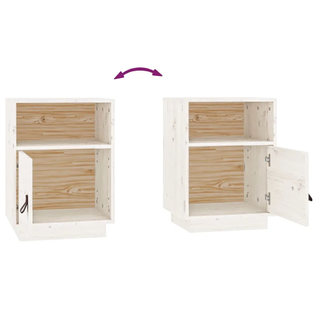 Set di 2 Comodini | Armadio da Notte | Mobiletto da notte Bianchi 40x34x55 cm in Legno Massello di Pino