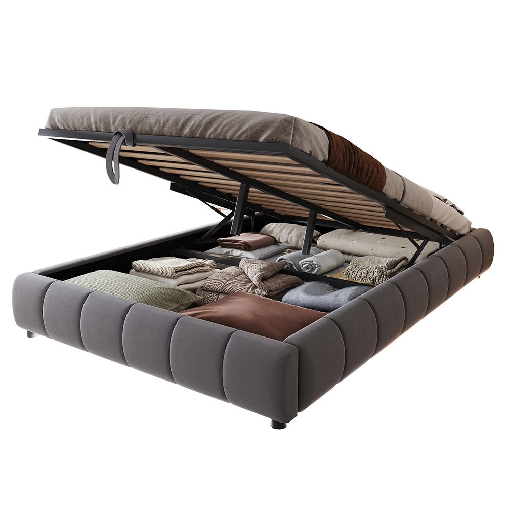 Letto-Xylo-140x200 cm-LED, idraulico, sospeso, grigio