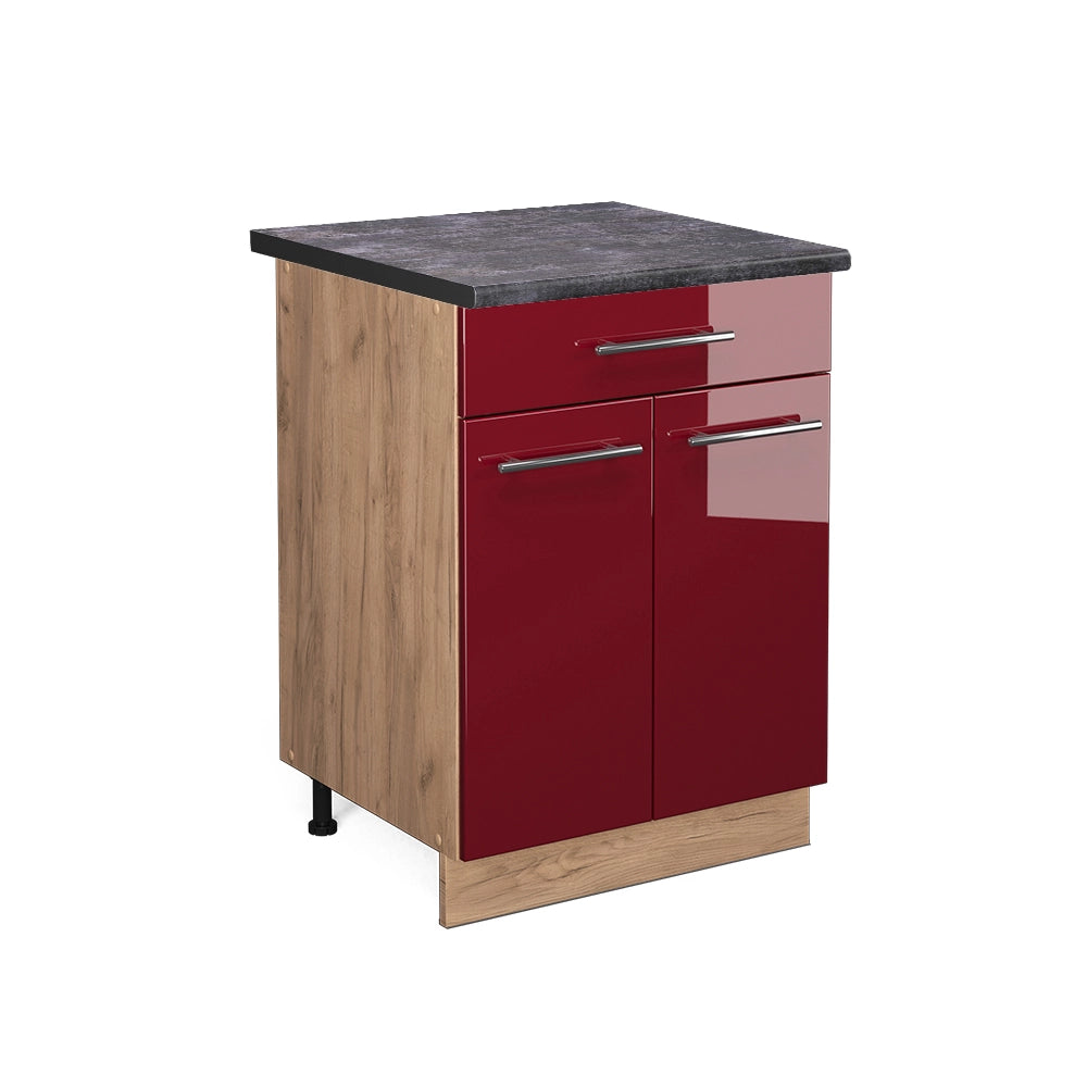 Mobiletto base per cucina Fame-Line Bordeaux lucido/Rovere dorato 60 cm con cassetto, PL Antracite Vicco