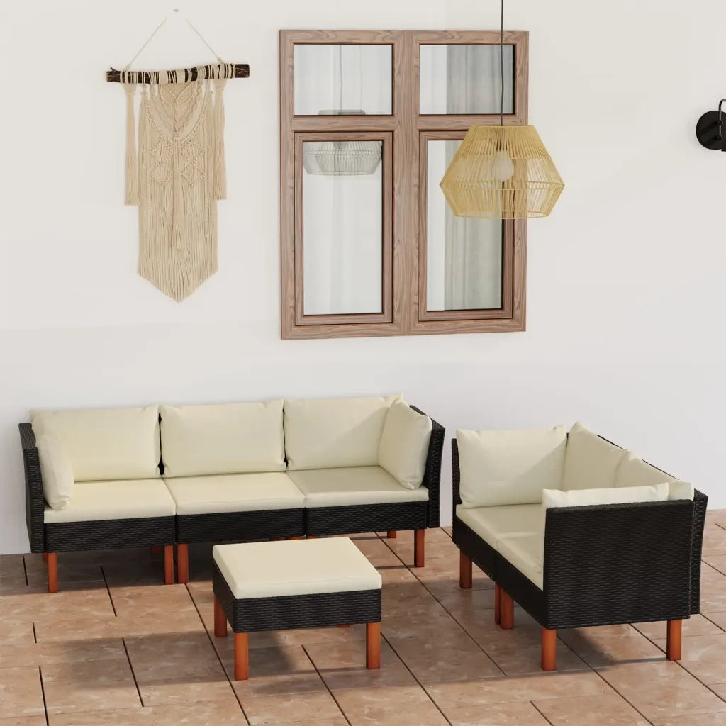 Set Divani da Giardino 6 pz con Cuscini in Polyrattan Nero cod mxl 40511