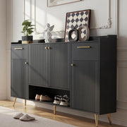 Scarpiera con 2 Cassetti e 4 Ante ¨C MINIMAL ¨C Nero, Metallo, 130x37x100 cm