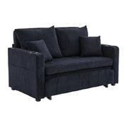 Divano Letto Convertibile con Tasche Laterali; Portabicchieri e Cuscini; in Ciniglia Nero; 139 × 83 × 58 cm