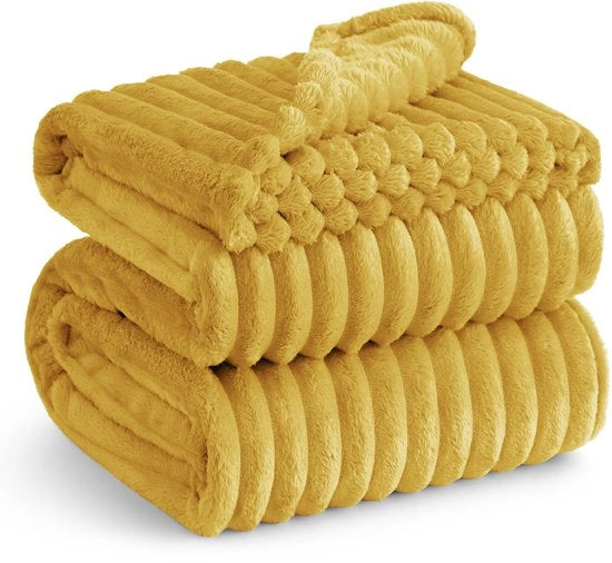 Deconfortevole deken 220x240 - deken per letto, deken di lana e deken di fleece, deken per divano, morbido, caldo, deken di corduroy ruvido per decorazione di camera, deken per salotto e deken per soggiorno, grande deken XXL, giallo, 220 x 240 cm