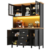 Credenza Alta da Cucina con 4 Ante; 3 Cassetti; 1 Vano Aperto e LED USB; in MDF e Metallo; 120 x 40 x 179 cm; Nero