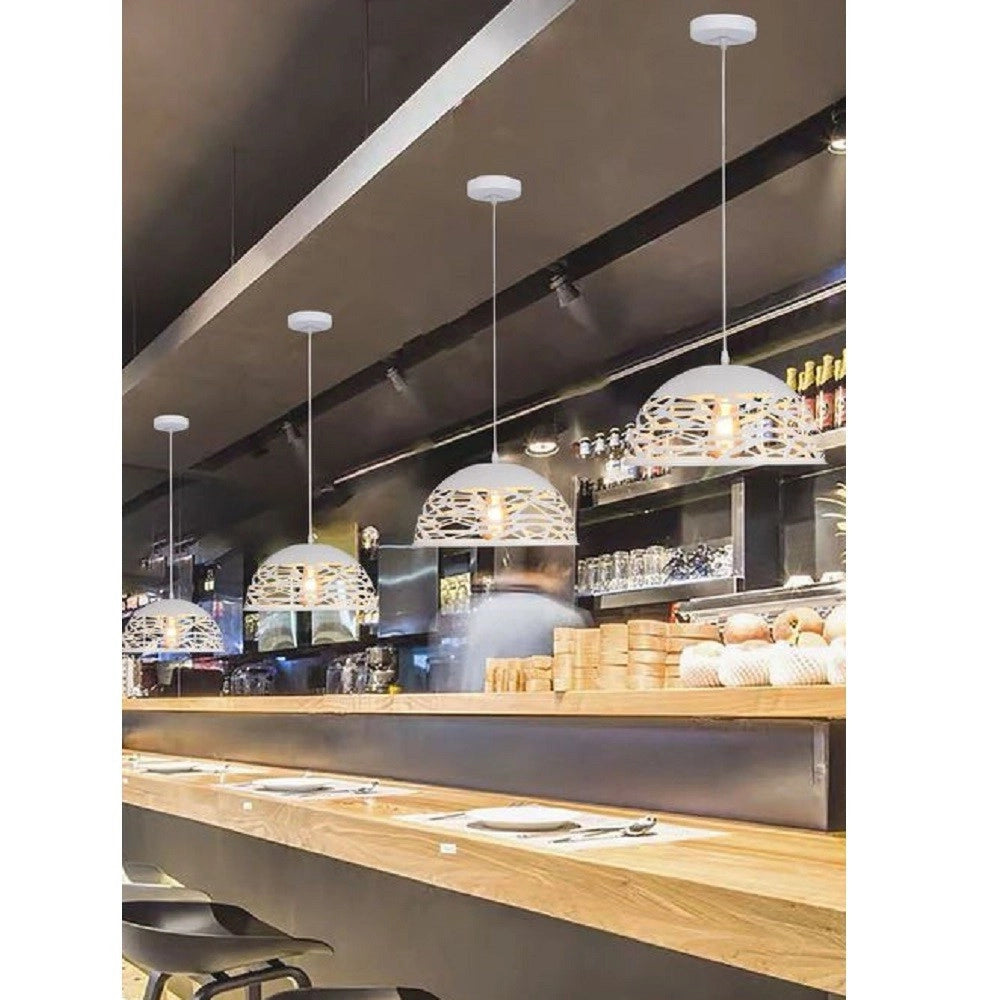 Trade Shop - Lampadario Design Contemporaneo Paralume Metallo Traforato Sospensione E27 A37 Bianco -