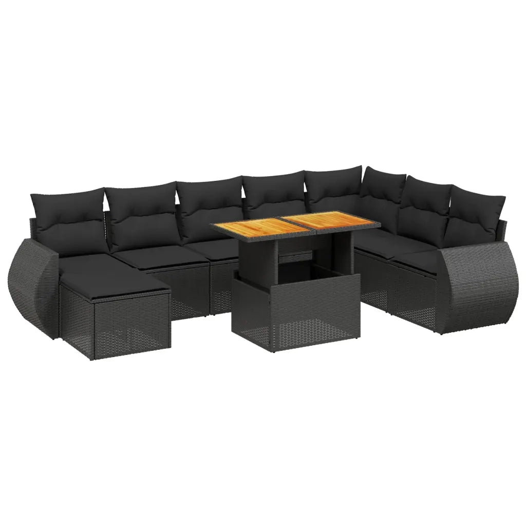 Set Divani da Giardino 9 pz con Cuscini Nero in Polyrattan 3275848