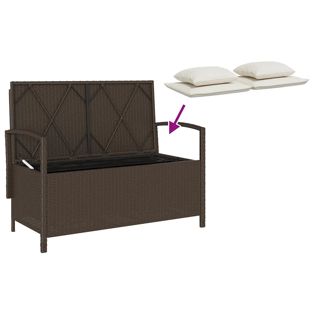 Panchina Portaoggetti da Giardino | Panca da Giardino con Cuscino Marrone Polyrattan