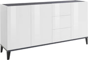 Credenza 3 Ante + 3 Cassetti 160x40x82 cm Sunrise Bianco Lucido e Ardesia