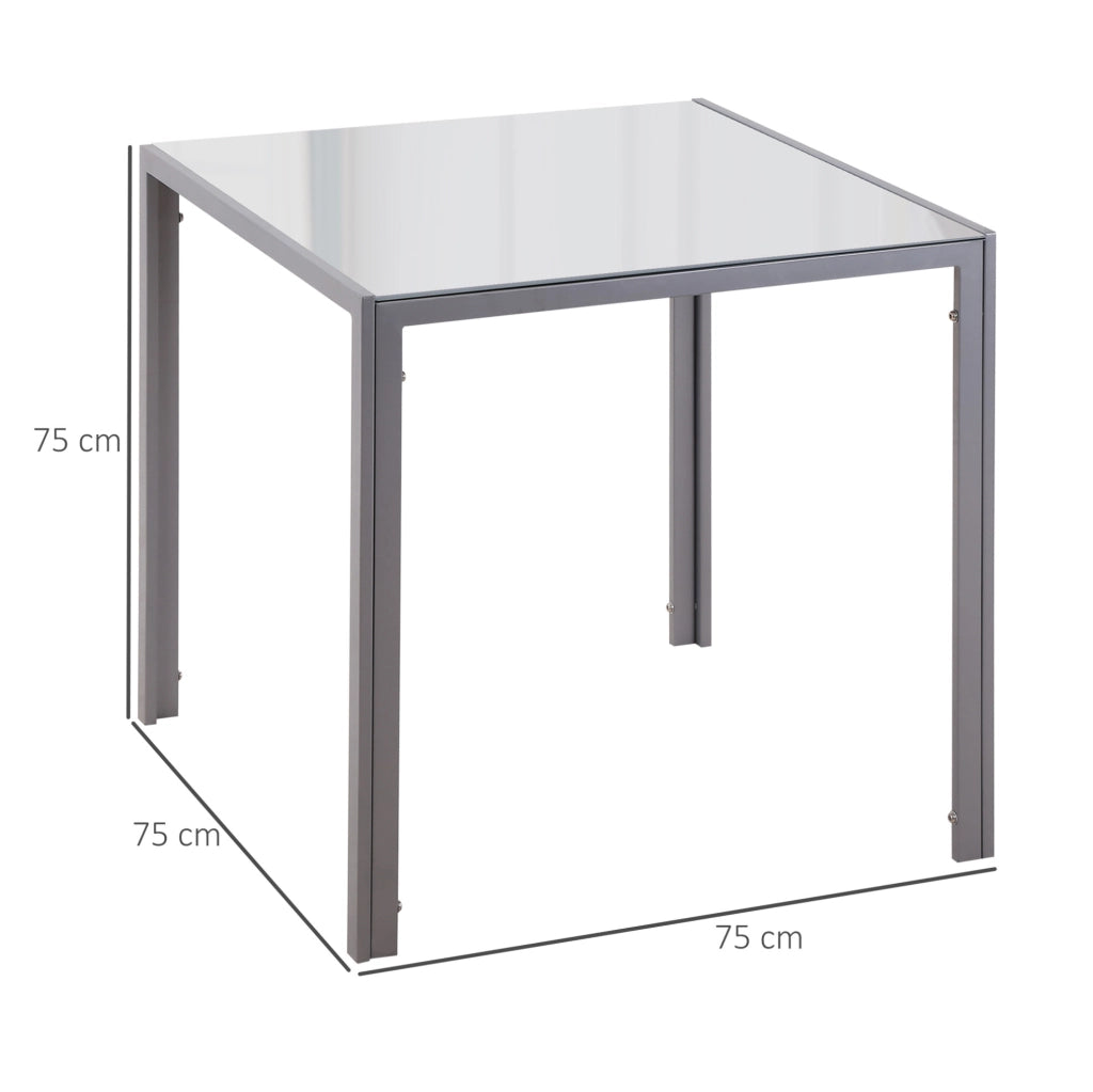 Tavolo da pranzo 75x75x75 cm per 4 persone in vetro e acciaio grigio