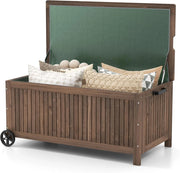 Baule da Giardino in Legno 213 L, Baule da Esterno con Ruote e Maniglie, Interna Resistente all'Acqua, Contenitore Salvaspazio da esterno armadio, 114 x 58,5 x 51 cm (Modello 4)