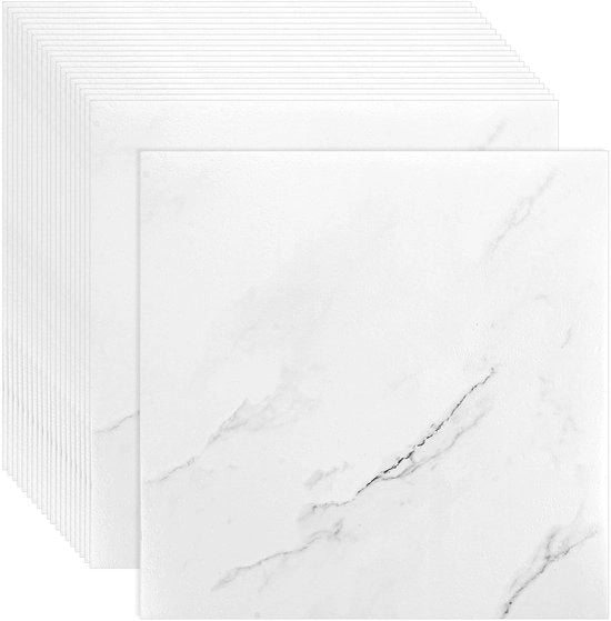 Pavimenti in Pietra Artificiale - 30 x 30 cm - 20 Pezzi - Marmo Bianco - Pavimenti in PVC - Per Cucina/Bagno - Pavimento in Vinile - Copertura del Pavimento