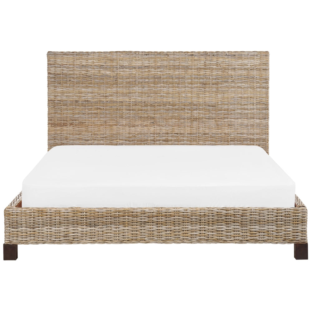 Letto a pannello Rattan naturale Legno di mogano UE Doppio 180 x 200 cm Rete a doghe Testata intrecciata Moderna Boho