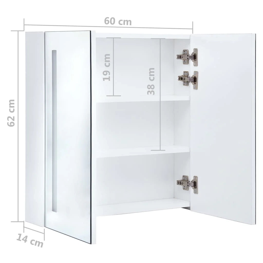 Mobiletto da bagno con specchio LED 60 x 14 x 62 cm bianco e argento 02_0006566