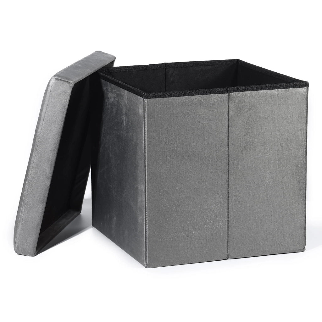 Valora POUF PIEGHEVOLE L Velluto Grigio Seduta Contenitore 38x38x38cm