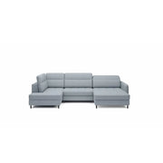 Divano angolare trasformabile BERTHO 306 cm blu grigio effetto melange – Angolo destro con contenitore