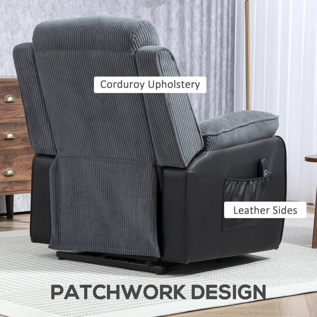 Poltrona reclinabile elettrica con rivestimento in tessuto corda e tasche laterali ¨C Zephmum ¨C Grigio scuro