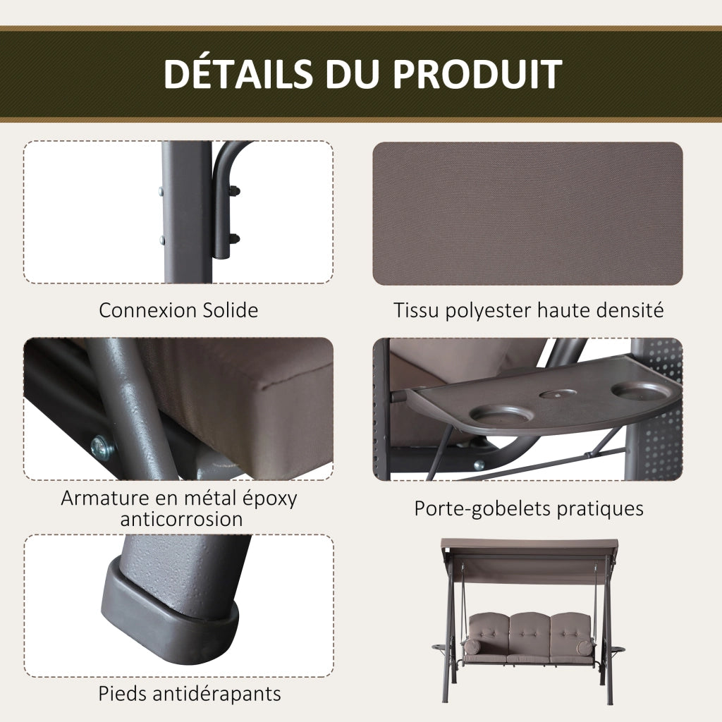 Amaca da Giardino 3 Posti con Cuscini e Tetto Regolabile ¨C zephmum ¨C Beige Polyester