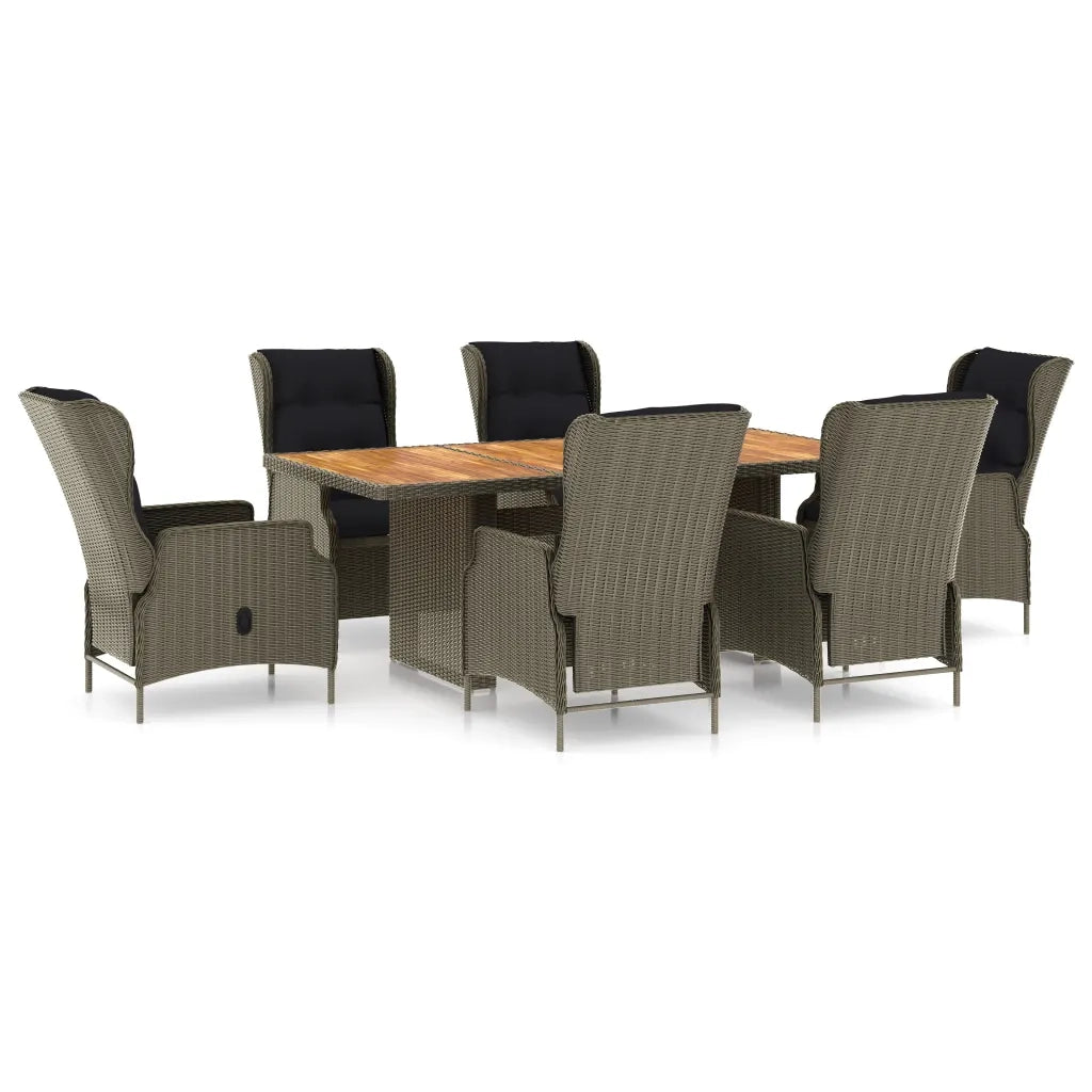 Set da Pranzo da Giardino 7 pz con Cuscini in Polyrattan Marrone cod mxl 43640