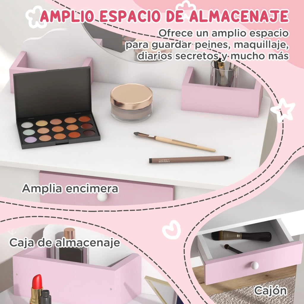Tocador per bambini con specchio e sgabello ¨C zephmum ¨C design unicorno bianco