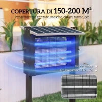 Lampada Antizanzare per Esterno a Energia Solare con 60 LED e Rete di Protezione, Nero