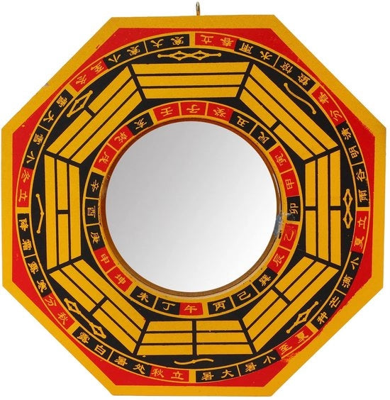 Specchio Bagua Tradizionale - Decorazione per Parete - Ombreria in Legno - Ornamento da Appendere - Protezione contro l'Energia Negativa - Porta Fortuna
