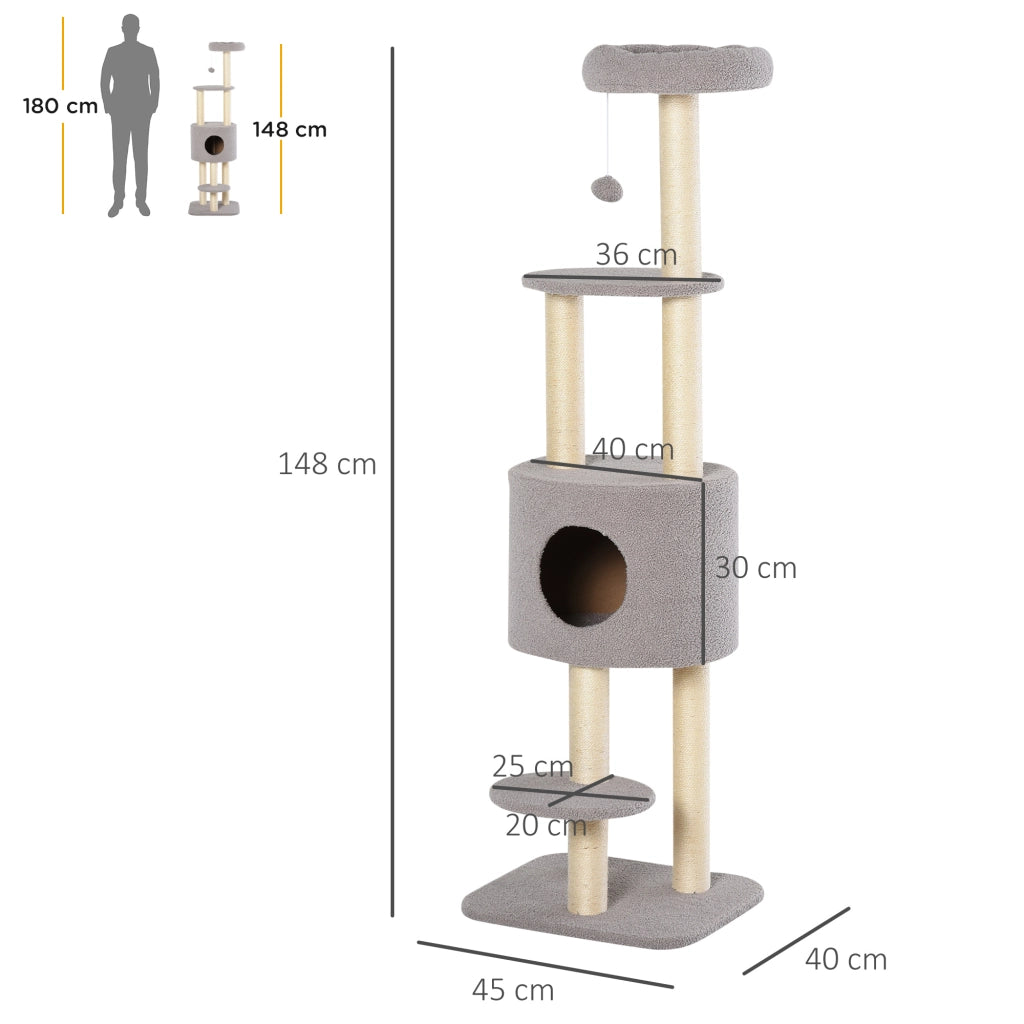 Albero per Gatti con Tiragraffi e Piattaforme ¨C Zephmum ¨C Grigio 148 cm