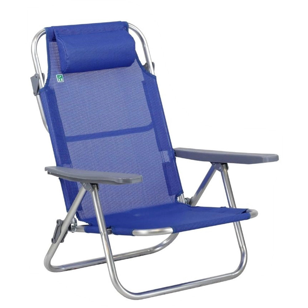 Trade Shop - Sedia Sdraio Spiaggina Pieghevole 5 Posizioni In Alluminio Textilene Con Braccioli Cuscino -