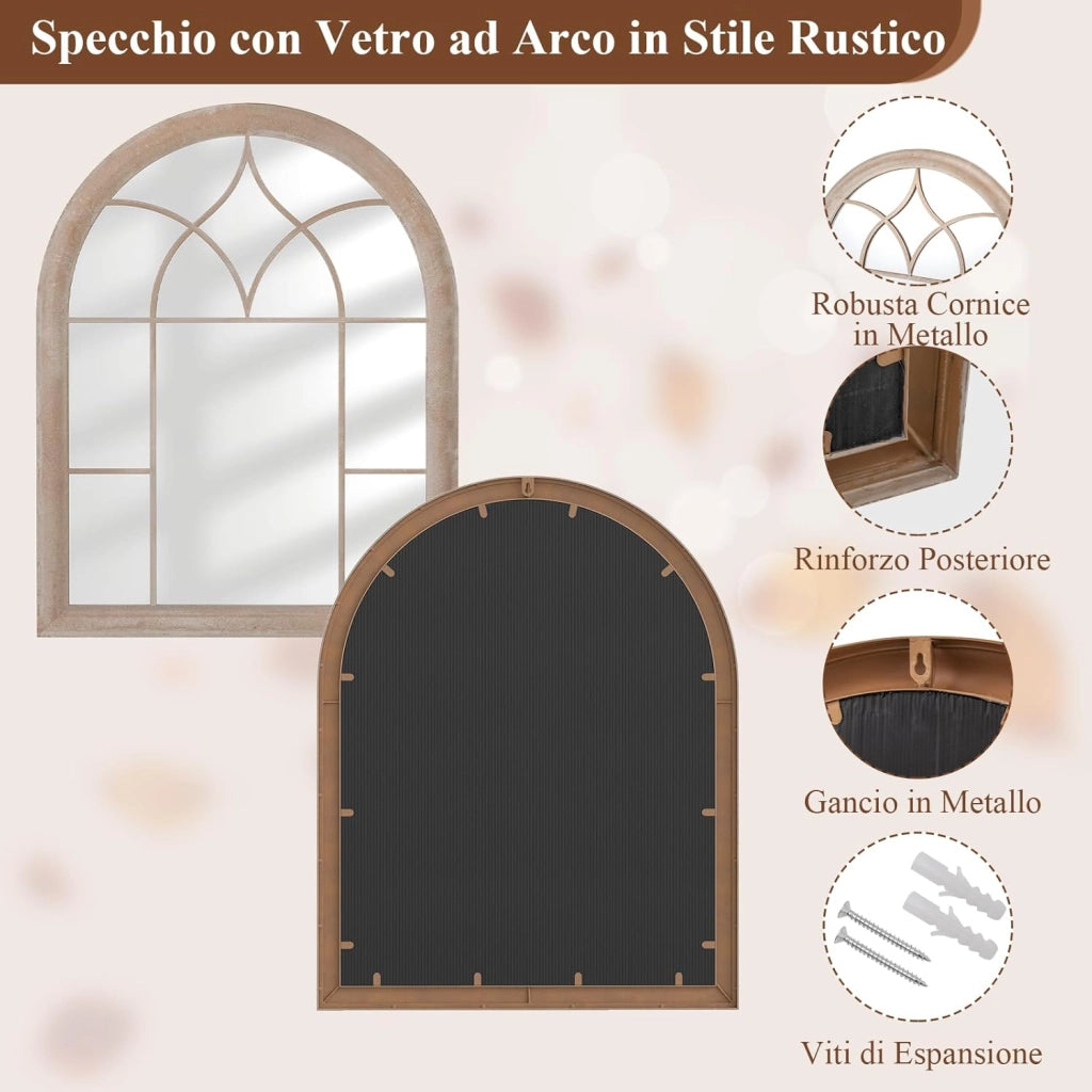 Specchio da Parete, Specchio a Finestra ad Arco con Cornice Metallica, Antideflagrante per Soggiorno Ingresso Corridoio, 88,5 x 69 cm (Stile 1)