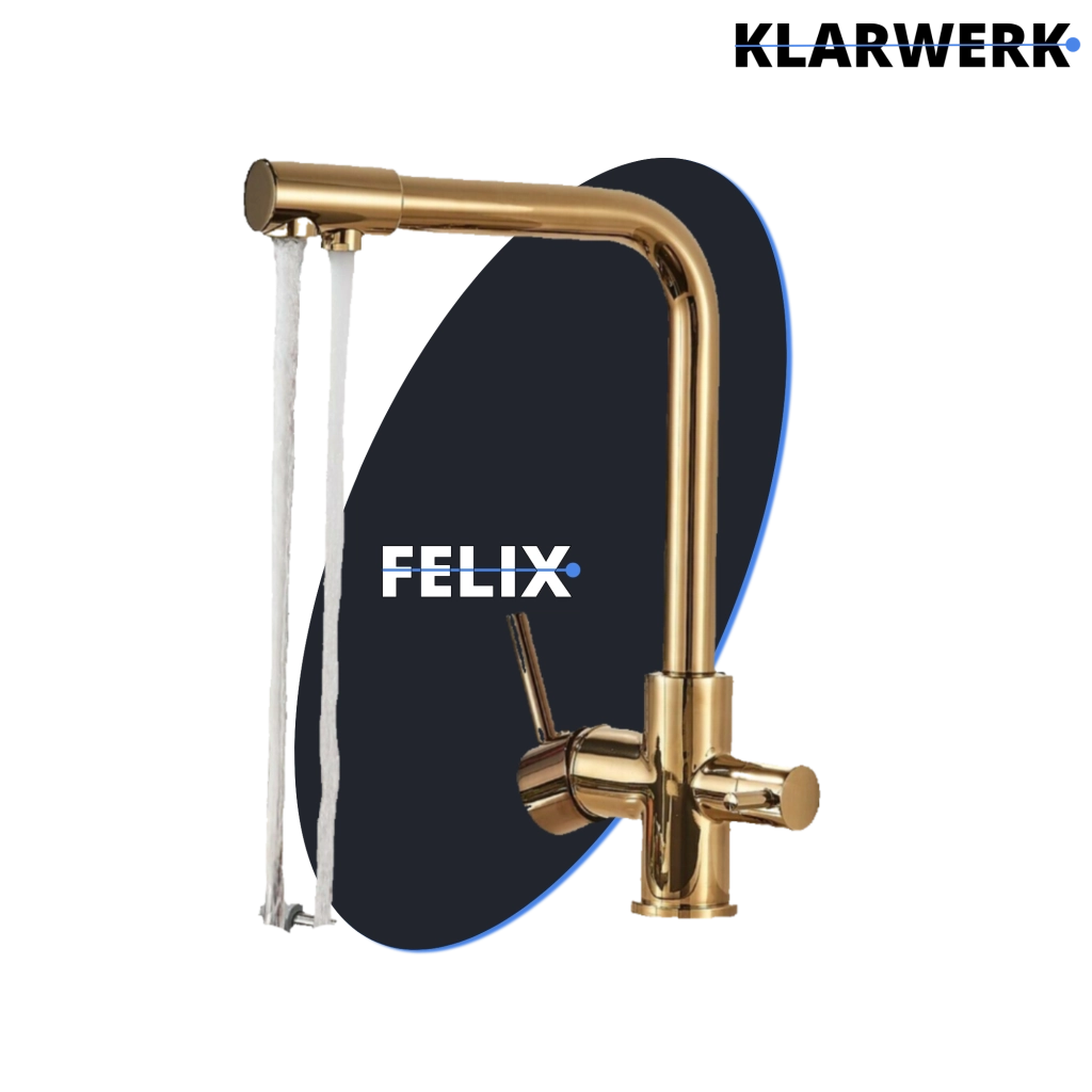 Felix | Rubinetto acqua potabile 3 vie premium oro lucido | rubinetto cucina osmosi acciaio inox | rubinetto miscelatore - 360 gradi|filtro 3 attacchi