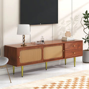Mobile TV con Ante Scorrevoli in Rattan e Cassetti ¨C Xylo ¨C Noce, 160x40x60 cm