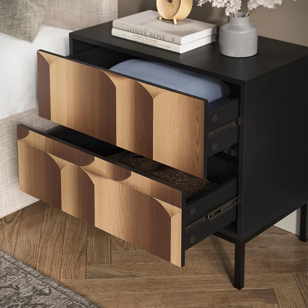 Comodino Eliza, Nero/quercia, Set di 2