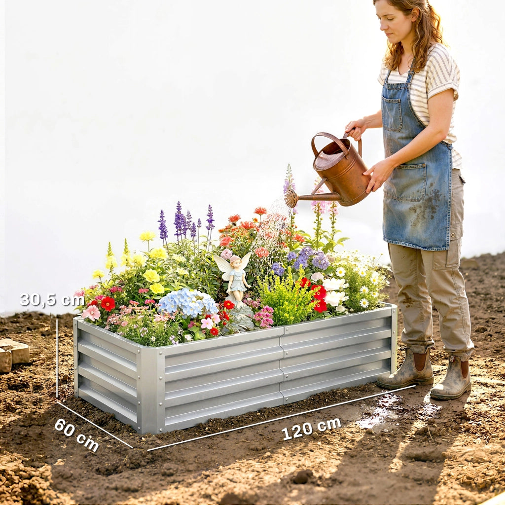 Orto rialzato da giardino rettangolare ¨C Xylo ¨C acciaio ondulato grigio argento 120x60x30,5 cm
