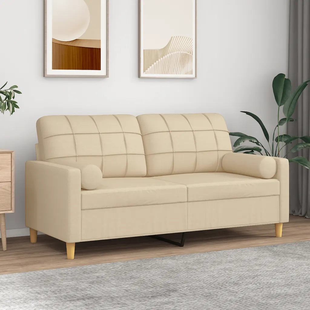 Divano a 2 Posti con Cuscini-Sofa 2 Posti con Cuscini Crema 140 cm in Tessuto 682999
