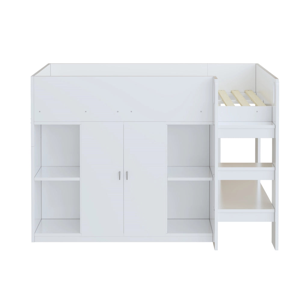 Letto a castello bianco con funzione contenitiva in legno massello 90x200 cm