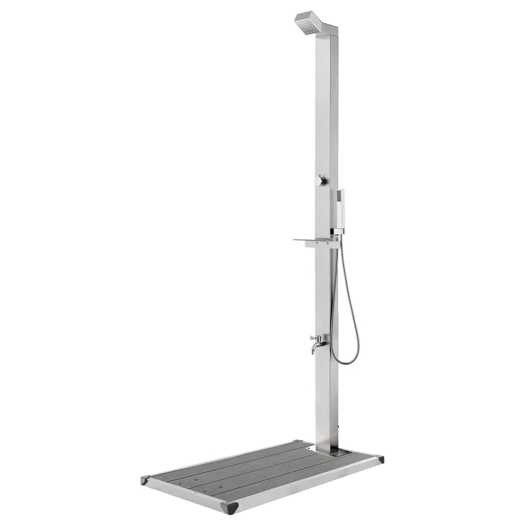 Doccia da giardino con base 225 cm acciaio inox grigio 02_0042049