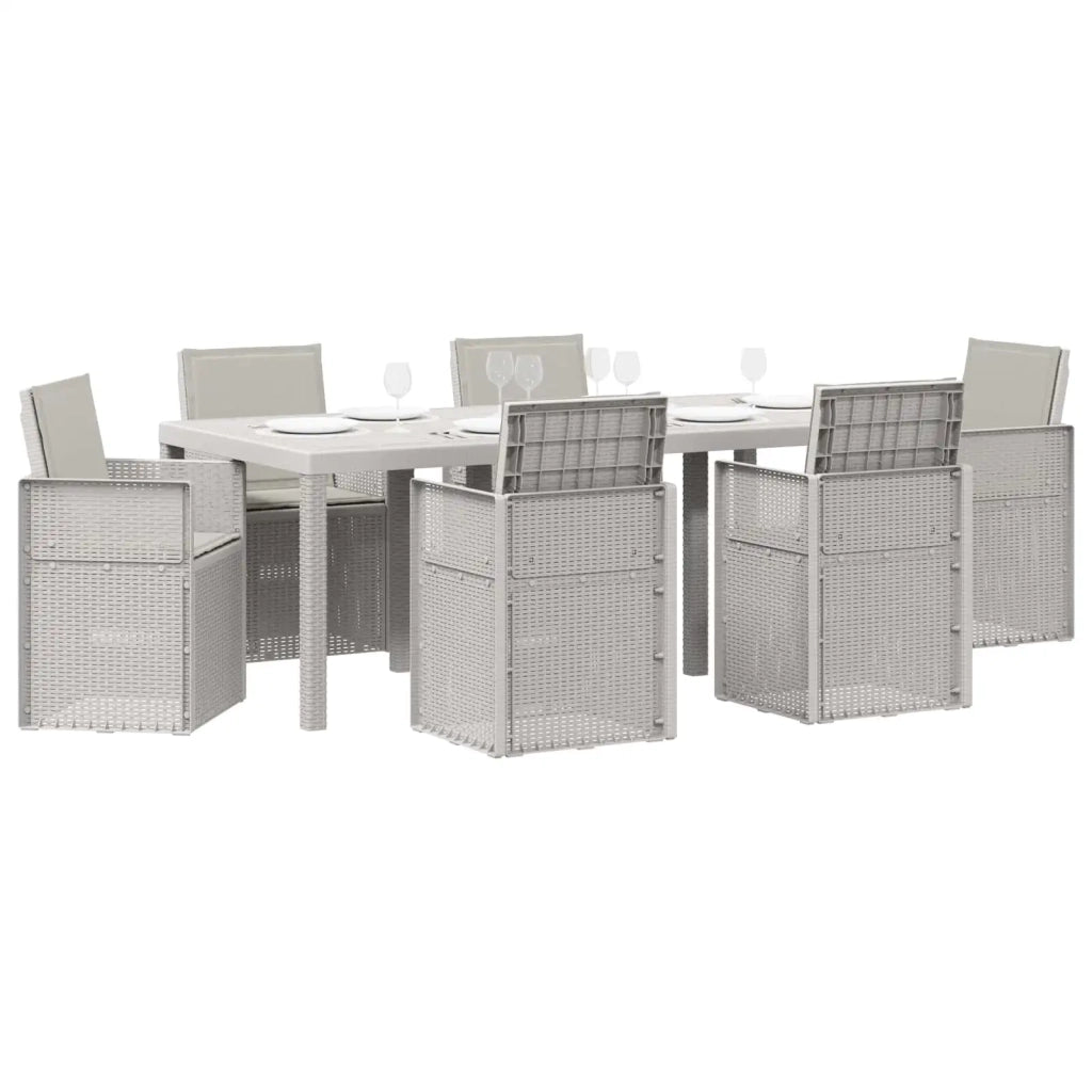Set da Pranzo per Giardino 7 pcs Bianco e Grigio Chiaro PP