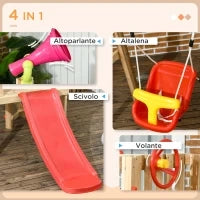 Set con Scivolo e Altalena da Giardino per Bambini Età 18-48 Mesi, in Legno e Plastica, Rosso