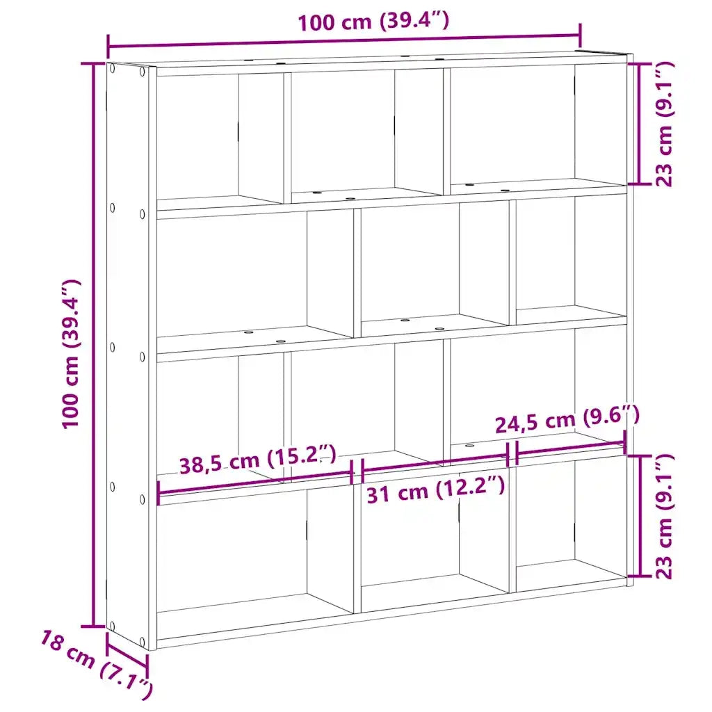 vidaXL Mensola a Cubo da Muro 12 Scomparti in Truciolato Sonoma Grigio
