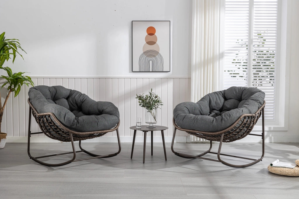 SEDIA A DONDOLO 78x106x90 cm GRIGIA IN RATTAN E ACCIAIO