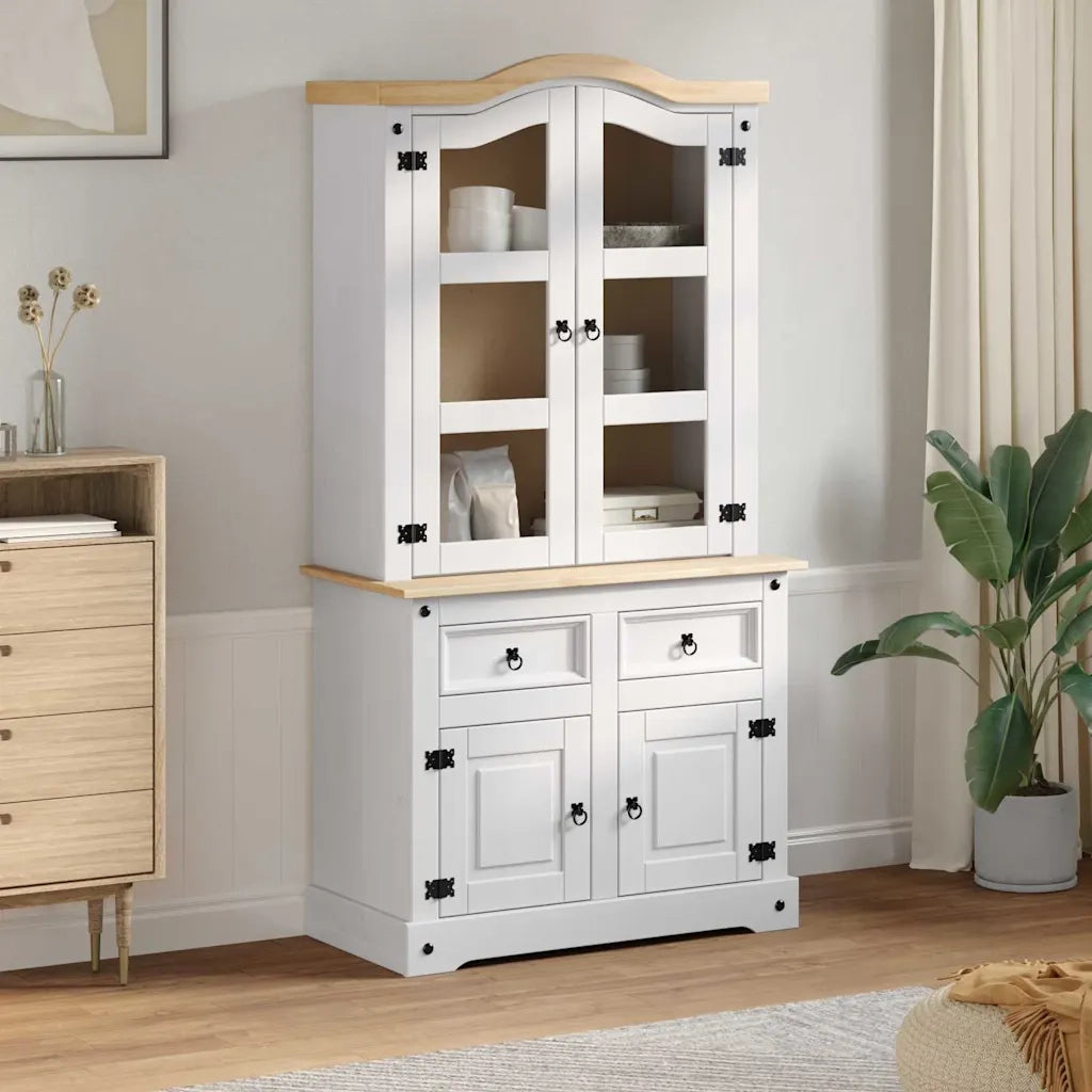 Credenza Corona Bianco 100 x 48,5 x 179 cm Pino massello