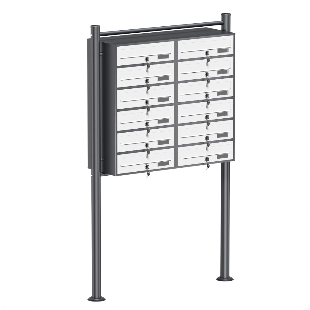Cassetta postale condominiale autoportante 12 posti antracite/bianco 945 x 270 x 1500 mm 2 moduli