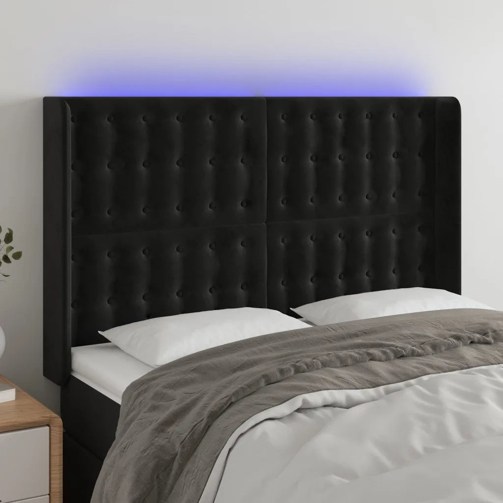Testiera | Testata a LED Nera 147x16x118/128 cm in Velluto