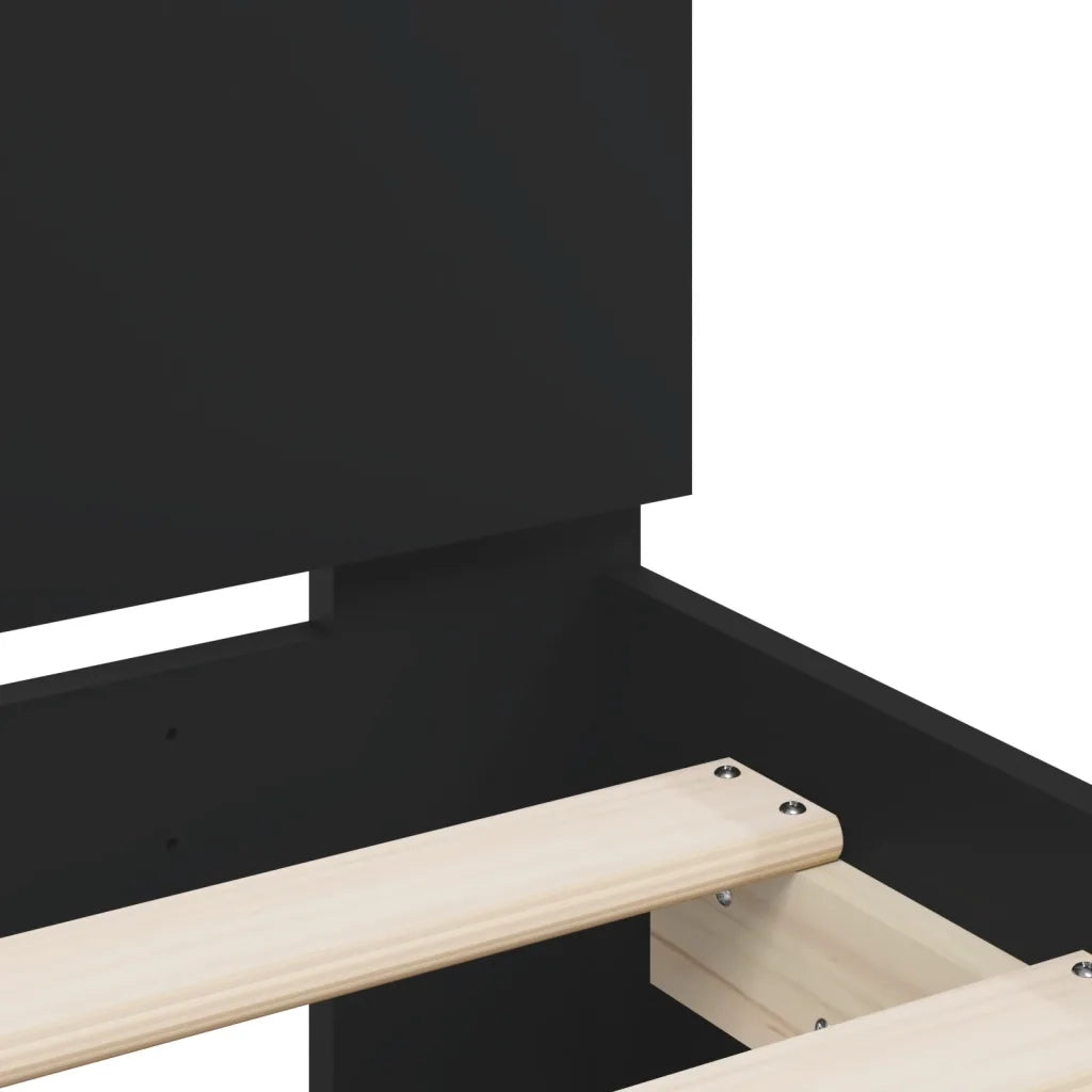 Letto matrimoniale | Letto per adulti | Giroletto con Testiera Nero 120x190 cm in Legno Multistrato