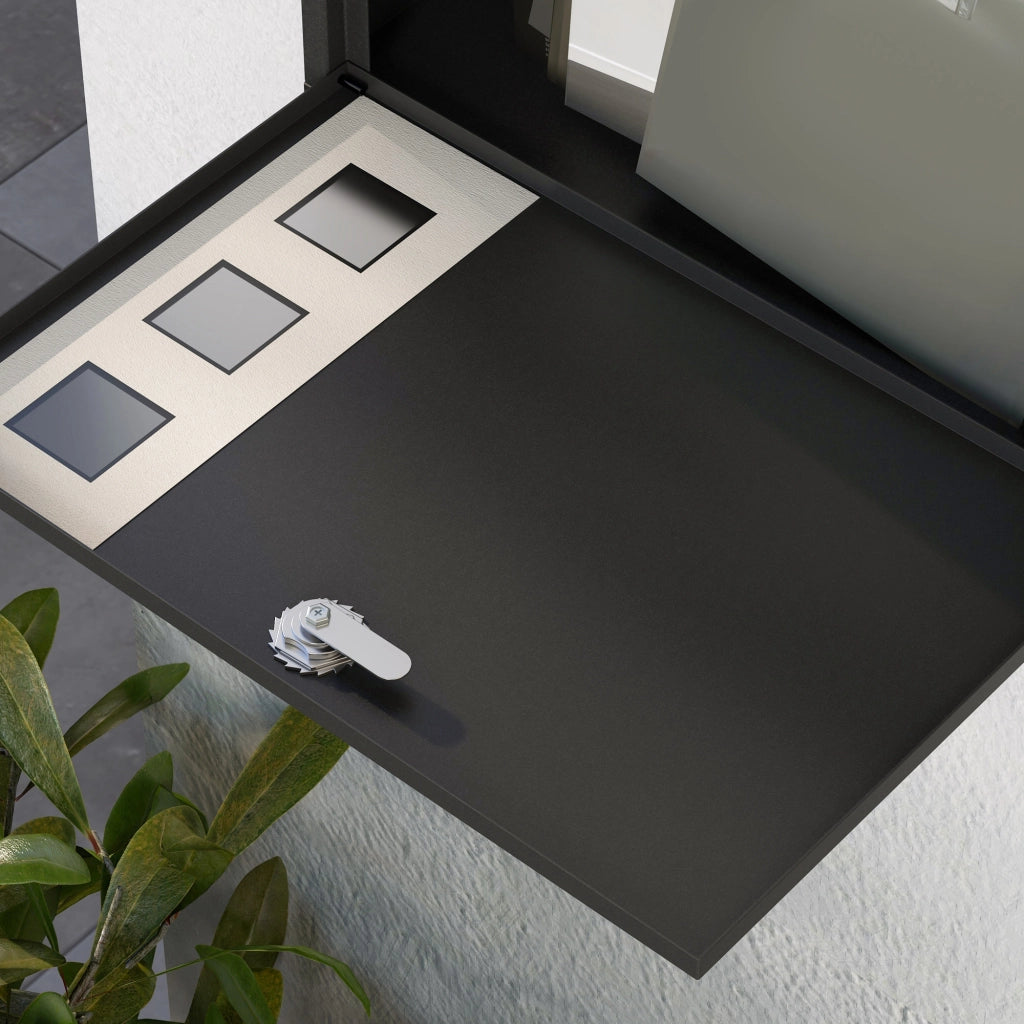 Cassetta postale da esterno in metallo nero con 3 finestre, chiudibile, 36,5 x 11,5 x 29 cm