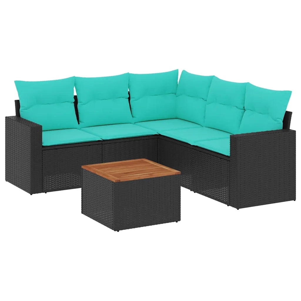Set Divani da Giardino 6 pz con Cuscini Nero in Polyrattan 3256449