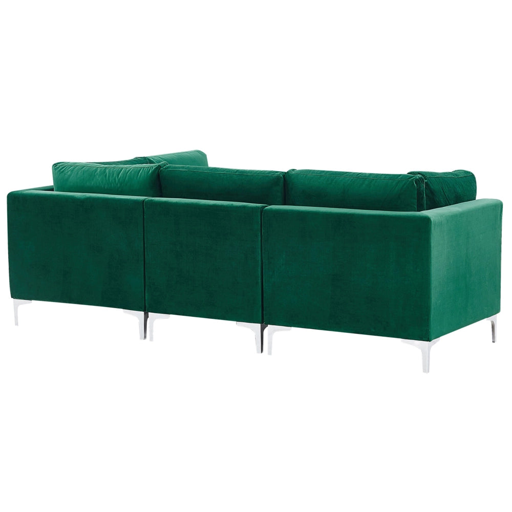 Divano Componibile Velluto Verde 3 Posti Con Gambe In Metallo Argento ottomana Stile Glamour